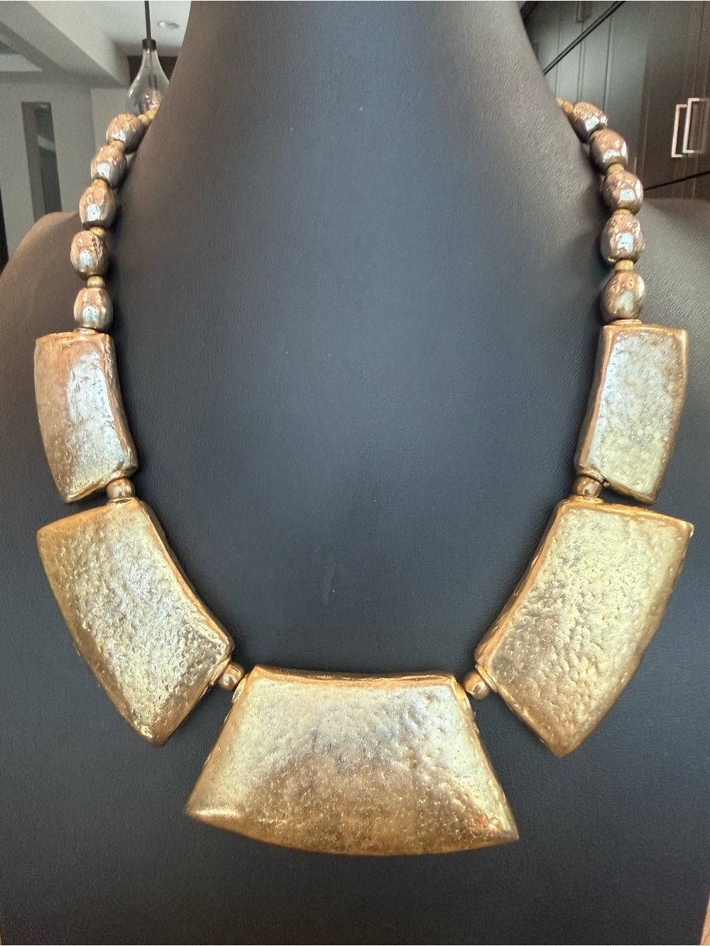 Gold Statement Chunk Bib Necklace - Women Jewelry - Gold Tone Brass Color